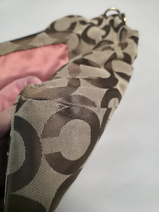 PROJECT Coach Kristen Hobo Tan Brown Sateen Canvas Monogram Slouchy Shoulder Bag - Picture 4 of 15